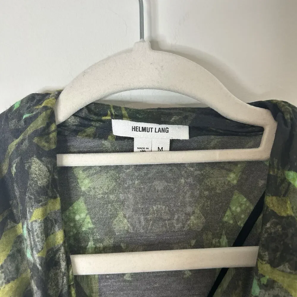 HELMUT LANG Dress Womens Medium Cicadae Print Slit Overlap Maxi Lizard Green - Picture 5 of 9